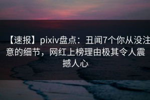 【速报】pixiv盘点：丑闻7个你从没注意的细节，网红上榜理由极其令人震撼人心