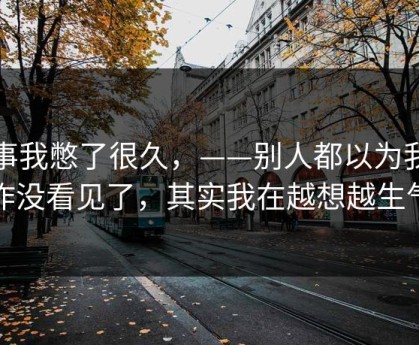 这事我憋了很久，——别人都以为我装作没看见了，其实我在越想越生气