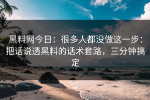 黑料网今日：很多人都没做这一步：把话说透黑料的话术套路，三分钟搞定