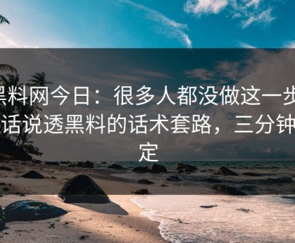 黑料网今日：很多人都没做这一步：把话说透黑料的话术套路，三分钟搞定