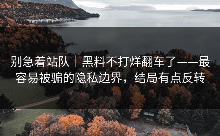 别急着站队｜黑料不打烊翻车了——最容易被骗的隐私边界，结局有点反转